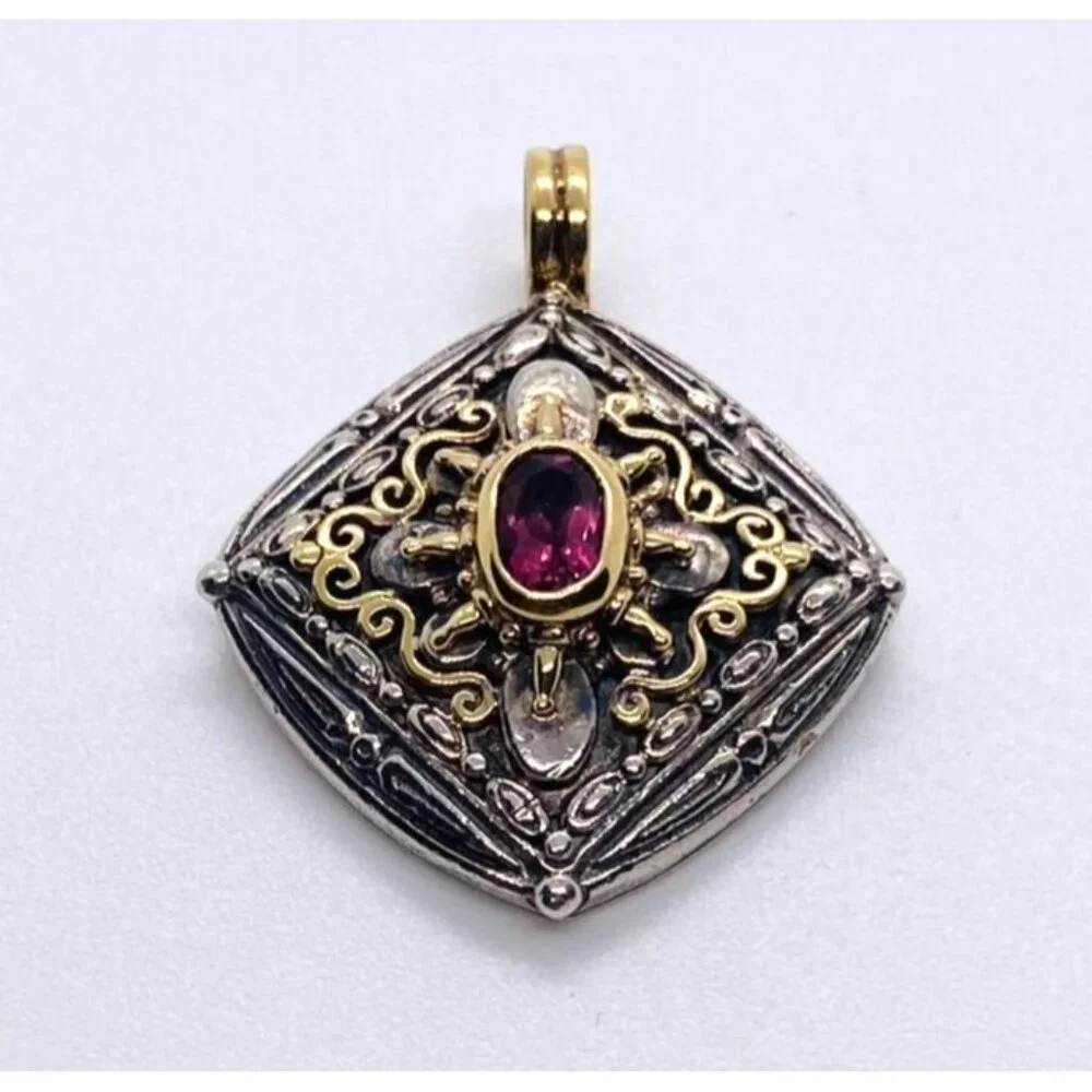 Konstantino 18K Gold Sterling Silver & Pink Stone Pendant Enhancer - Picture 1 of 7